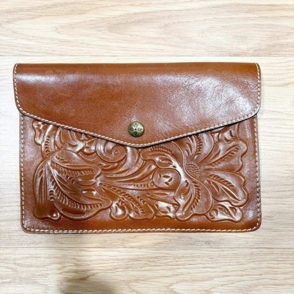 Patricia Nash Florence Mini Tech Portfolio Clutch Italian Leather Preppy
